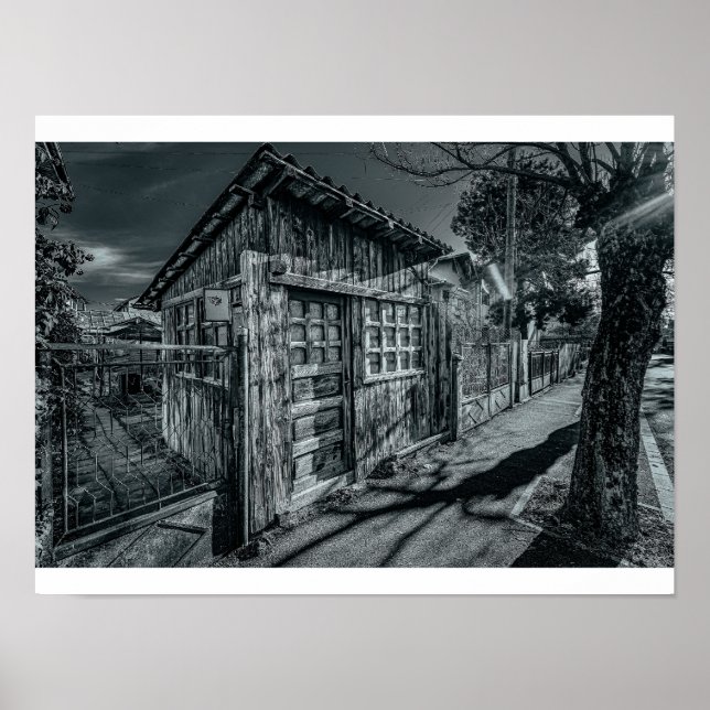 Póster Cobertizo de madera monocromo y temperamental con  (Frente)