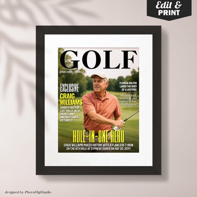 Póster Cobertura de la revista de golf, regalo de golf di (Golf Magazine Cover, Fun Golf Gift for Hole in One Poster)
