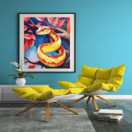 Póster Cobra con escalas rojas y amarillas vibrantes en e