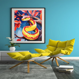 Póster Cobra con escalas rojas y amarillas vibrantes en e