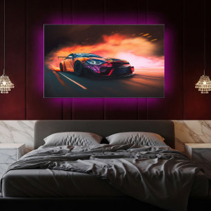 Póster Coche a Deriva de Alta Velocidad Neon Digital Atar