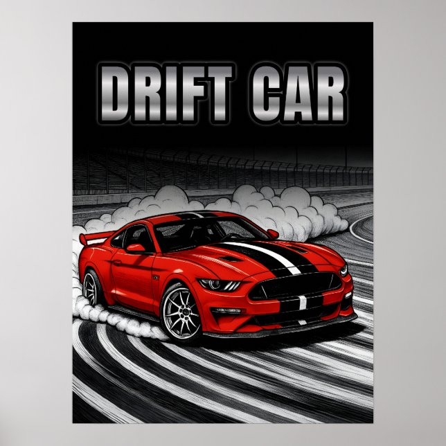 Póster Coche a la Deriva Rojo Músculo (Frente)