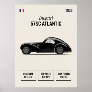 Póster Coche antiguo Bugatti 57SC Atlantic de 1936