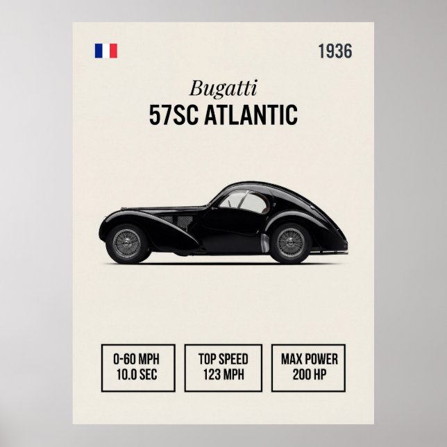 Póster Coche antiguo Bugatti 57SC Atlantic de 1936 (Frente)