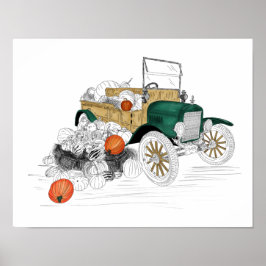 Póster Coche Antiguo Calabaza Cosecha