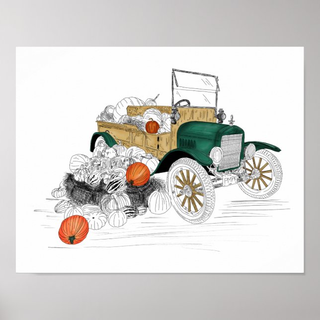 Póster Coche Antiguo Calabaza Cosecha (Frente)