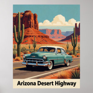 Póster 🏜️ Coche Azul Verdoso Clásico Arizona Viaje Carre