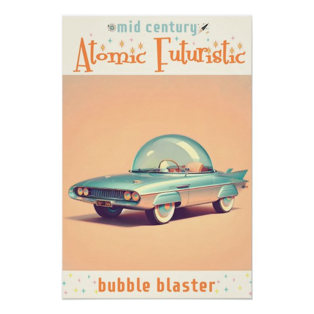 Póster Coche Burbuja Futurista Atómico (Anverso)