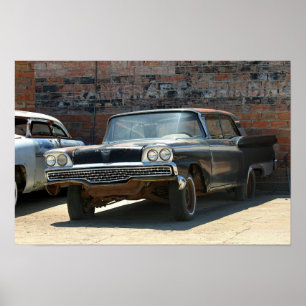 Póster Coche clásico de dos puertas oxidado de 1959