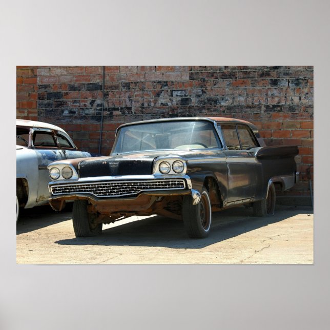 Póster Coche clásico de dos puertas oxidado de 1959 (Frente)
