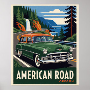 Póster Coche Clásico de la Carretera de Oregon