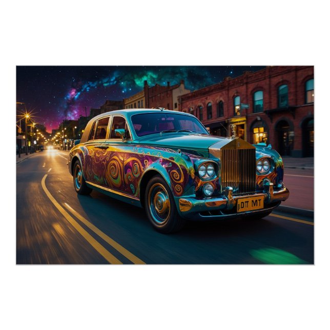 Póster Coche clásico del motor de gravedad Steampunk (Anverso)