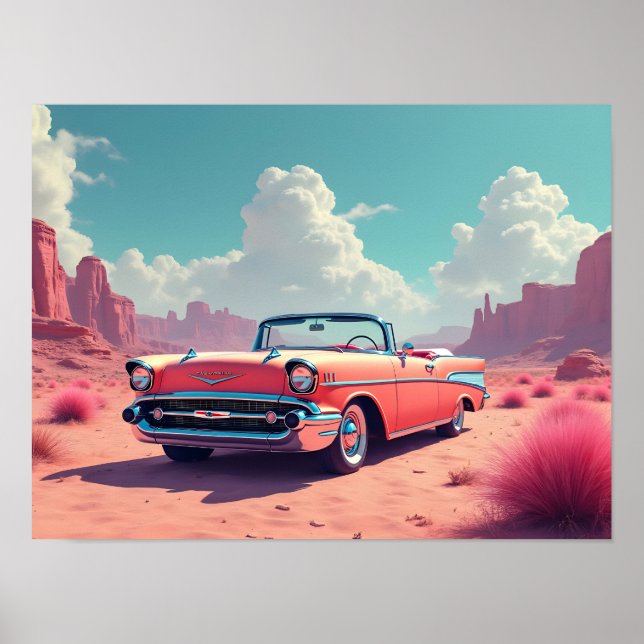 Póster Coche Clásico En El Desierto (Frente)