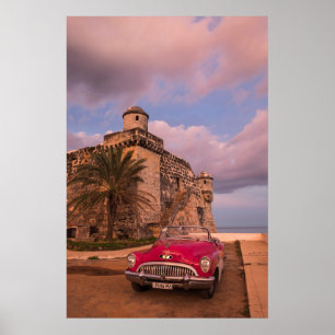 Póster Coche Clásico Rojo, Cuba