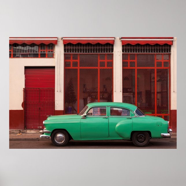 Póster Coche Clásico Verde, Cuba (Frente)