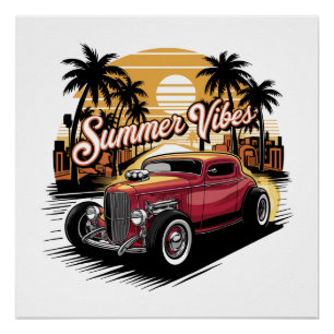 Póster Coche Clásico Vibraciones de Verano
