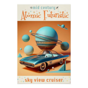 Póster Coche crucero con vista al cielo futurista atómico