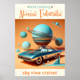 Póster Coche crucero con vista al cielo futurista atómico