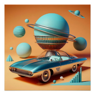 Póster Coche crucero con vista al cielo futurista atómico