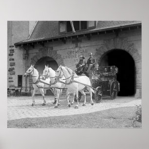Póster Coche de bomberos traído por caballo, 1922. Foto