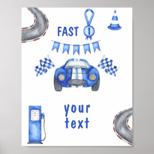 Póster Coche de carreras al agua cumpleaños personalizado