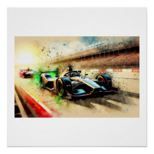 Póster Coche de carreras en pista de velocidad, 