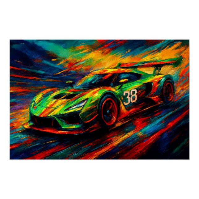 Póster coche de carreras hiperestilizado (Anverso)