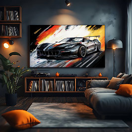 Póster Coche de carreras negro dinámico abstracto pictóri