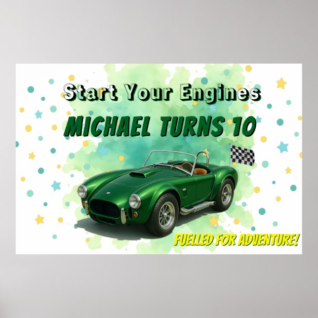 Póster Coche de Carreras verde de fiesta de cumpleaños de (Frente)