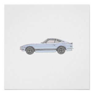 Póster Coche de deportes azul de Datsun 240Z perfecto