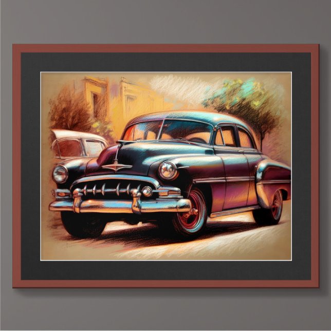 Póster Coche de época de dibujo de Pastel 1950 (Subido por el creador)