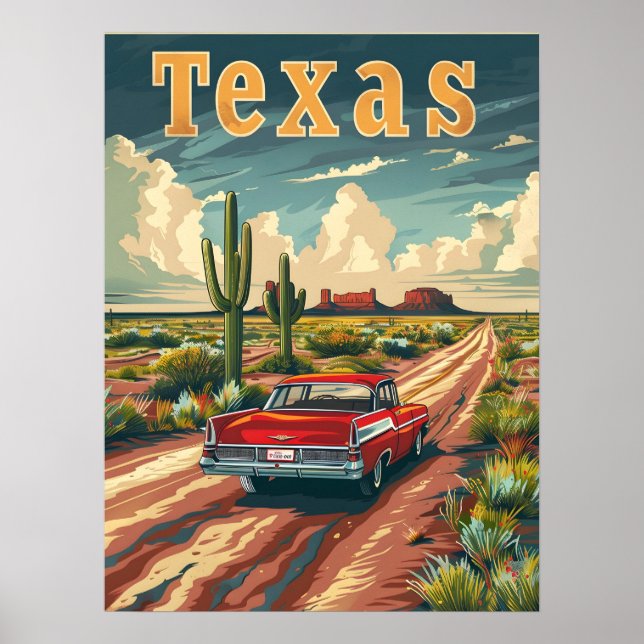 Póster Coche de época del desierto de Texas (Frente)