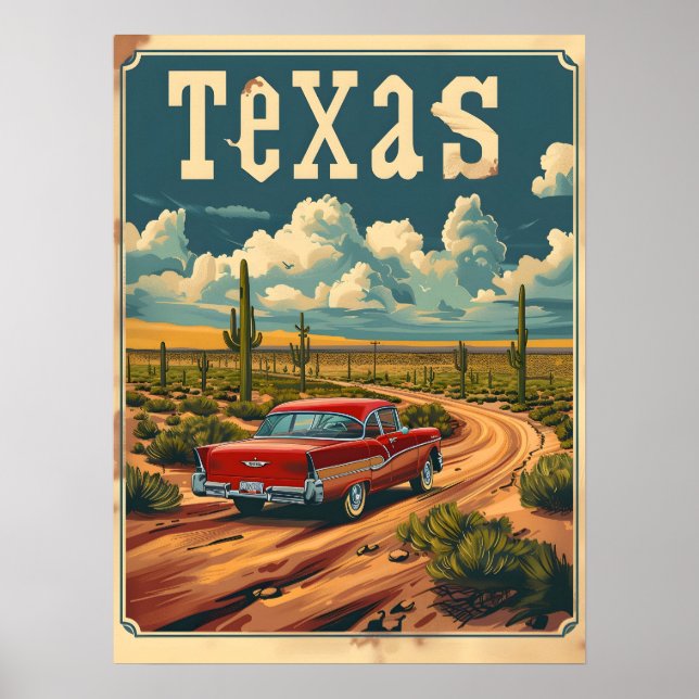 Póster Coche de época del desierto de Texas (Frente)