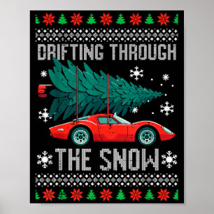 Póster Coche de Navidad Derrapando a Través de la Nieve H