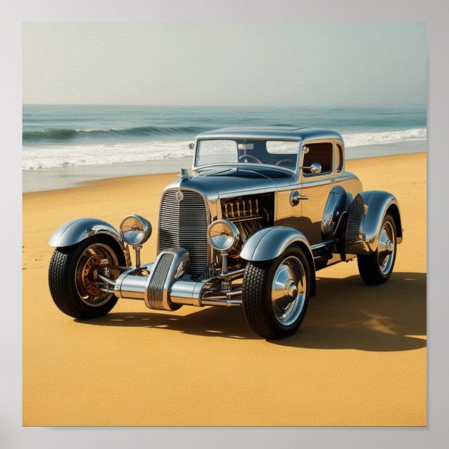 Póster Coche de plata en la playa (Frente)