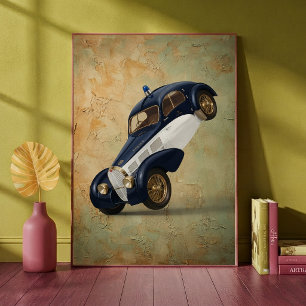 Póster Coche de Policía Clásico Antiguo Haciendo un Wheel
