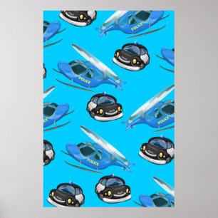 Póster Coche de policía y helicóptero
