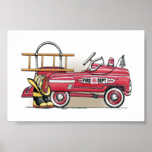 Póster Coche del pedal del coche de bomberos