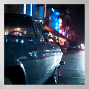 Póster Coche del vintage de la impulsión del océano