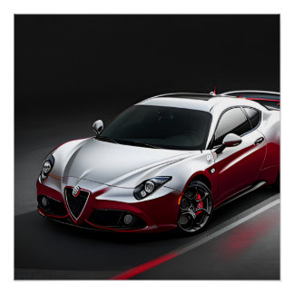 Póster Coche deportivo en color rojo y plata