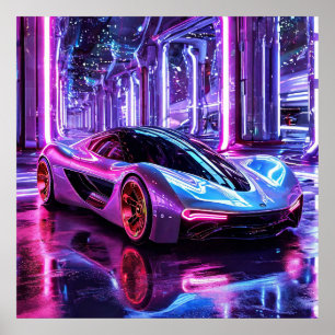 Póster Coche deportivo neon futurista velocidad ciudad no