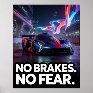 Póster Coche deportivo nocturno sin frenos ni miedo para