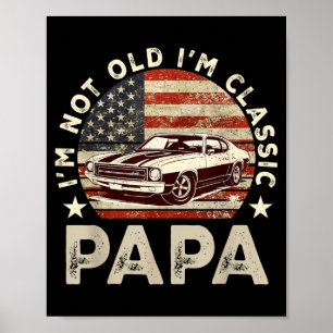 Póster Coche Divertido Antiguo Clic Bandera Estadounidens