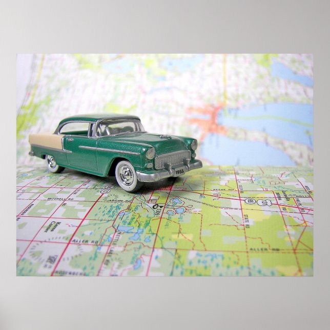 Póster Coche en la hoja de ruta de 1955 (Frente)
