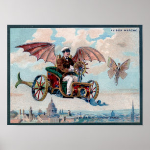 Póster Coche impresionante del vuelo de Steampunk