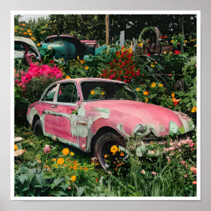 Póster Coche Junkyard Rosa