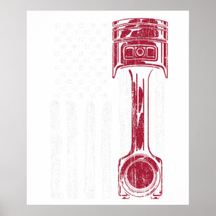 Póster Coche muscular con pistón de bandera americana