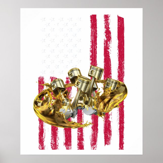 Póster Coche muscular de pistón de bandera americana 4 (Frente)