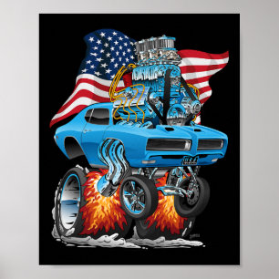 Póster Coche Musculoso Patriótico De Los 60s Dragster Div
