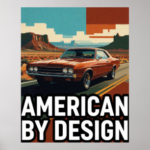 Póster ⭐ Coche Naranja Clásico Viaje Retro
